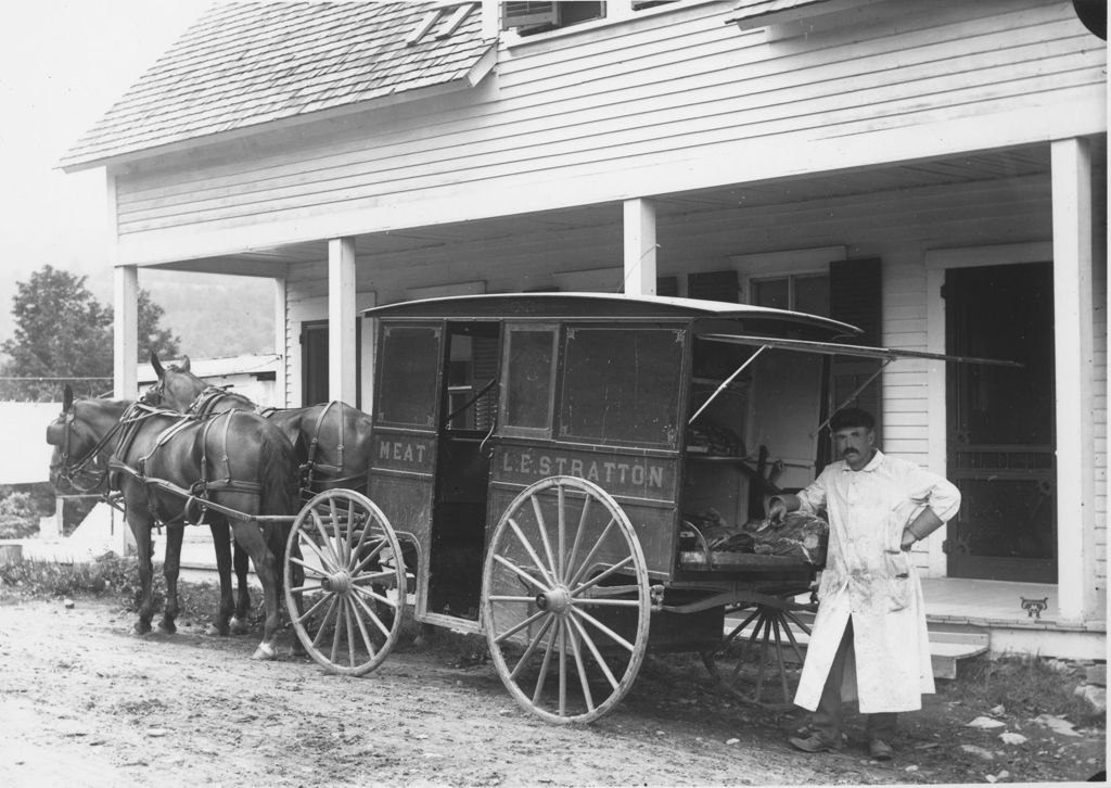 Miniature of L.E.Stratton Meat Cart with John Lewis in front of South Newfane Store