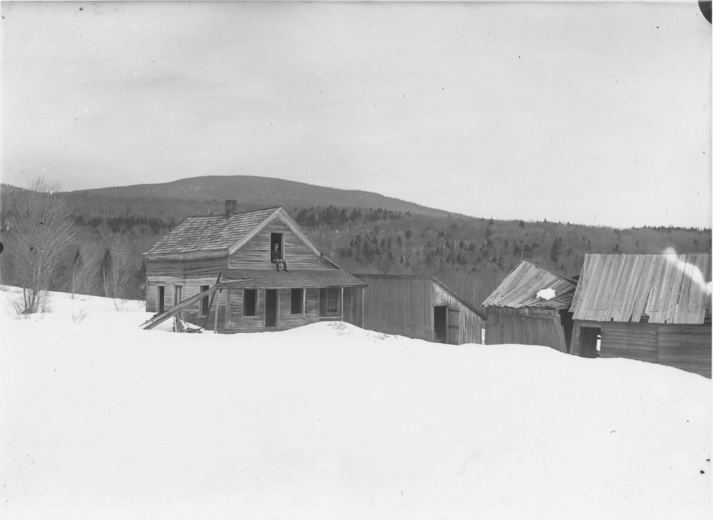 Miniature of Man in winter landscape with abandoned farmhouse and barns, Wardsboro, Vt.