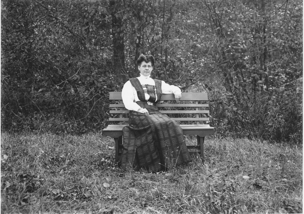 Miniature of Portrait of a woman on a bench, Williamsville, Vt.