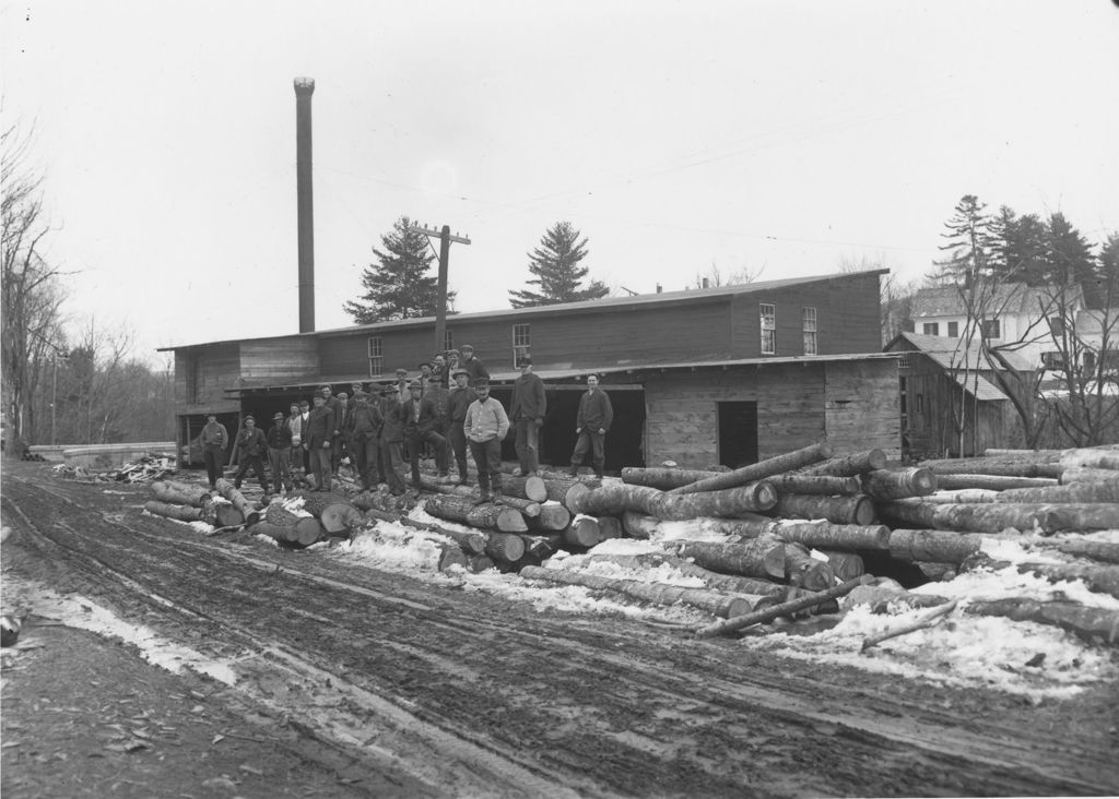 Miniature of Asher's Mill with workers out front, Williamsville, Vt.