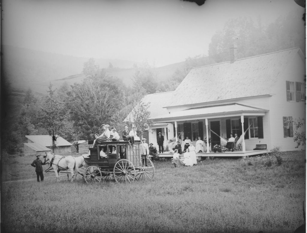 Miniature of Stage coach in front of residents, Williamsville, Vt.