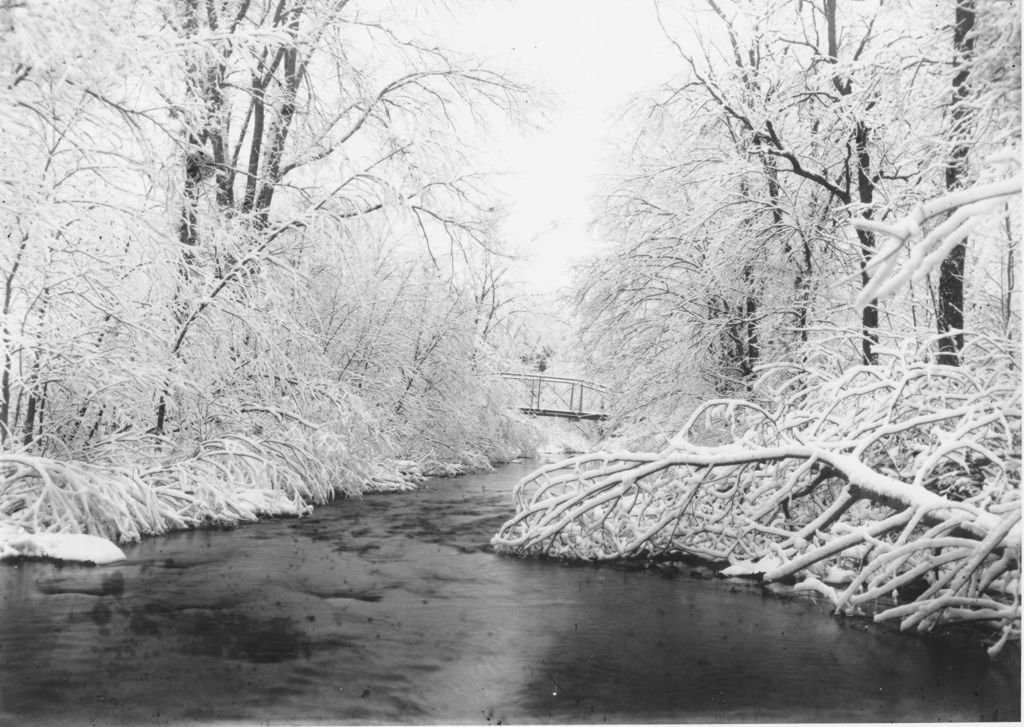 Miniature of Stream and bridge at base of Baker Brook Farm, Williamsville, Vt.