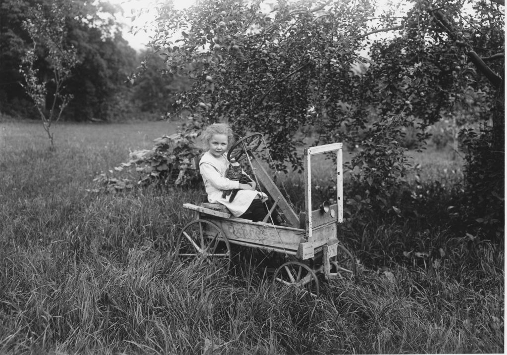 Miniature of Ruth Thayer in a homemade go-cart, Newfane, Vt.