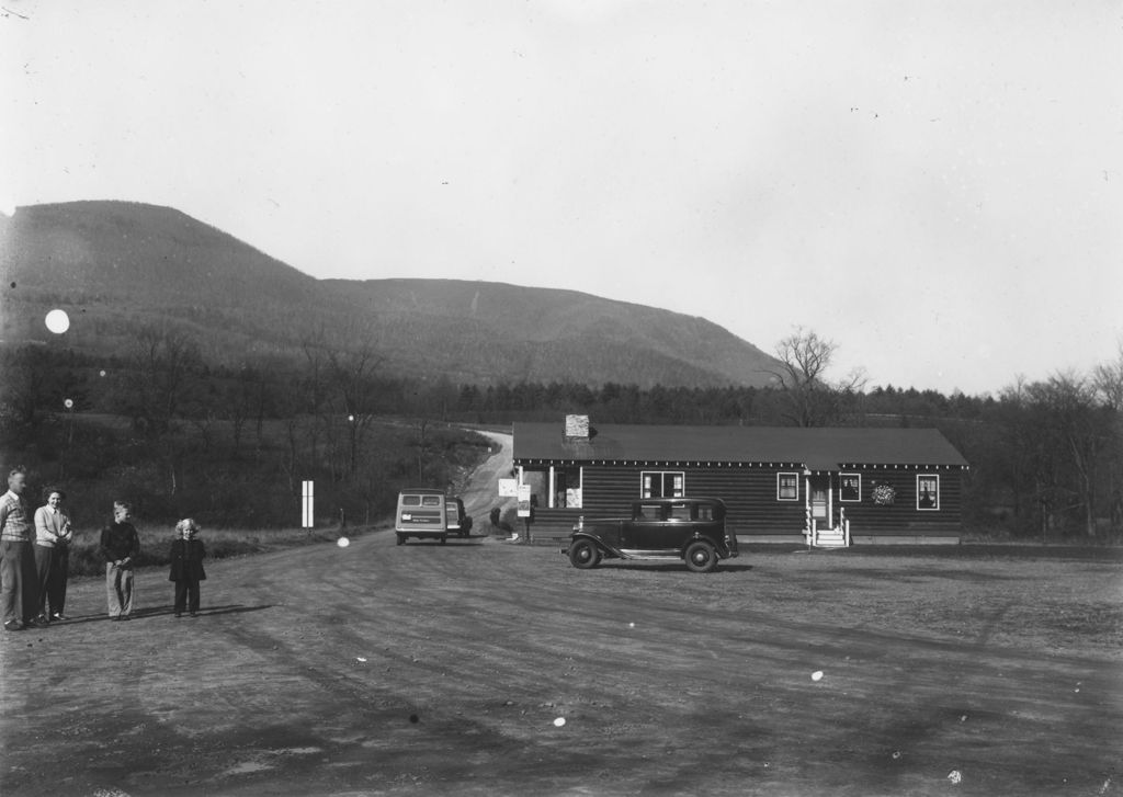 Miniature of Frank Page and Ruth Thayer with children Edward and Page, standing in roadway, Newfane, Vt.