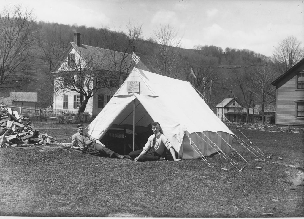 Miniature of Young men in front of a tent in Vermont