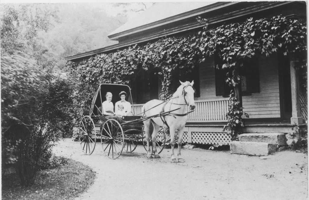 Miniature of Mrs. Austin Powell in a carriage at the Brattleboro Retreat Farmhouse