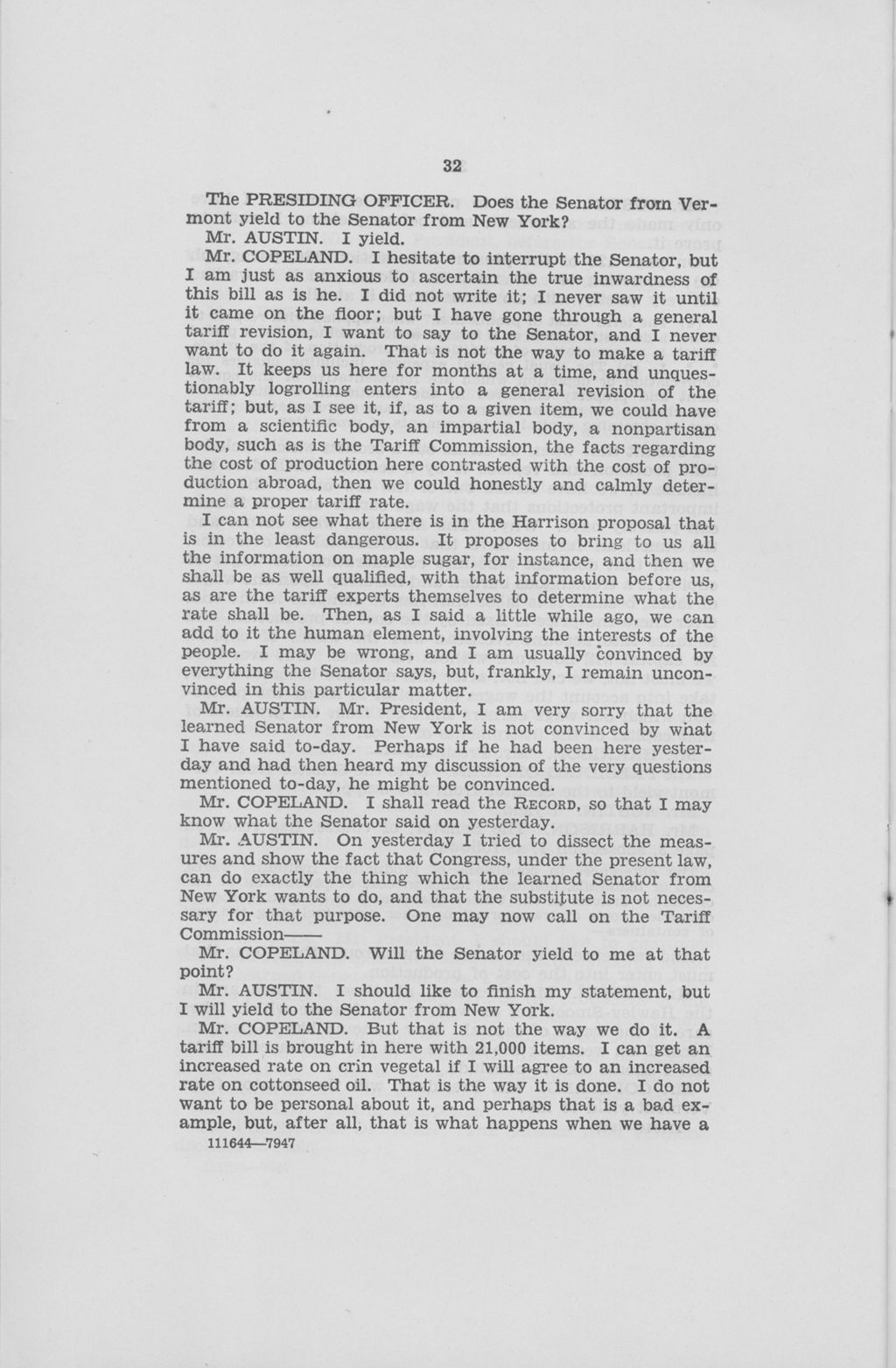 Miniature of The Tariff Act of 1930: The Flexible Feature and The Tariff Commission / Speech of Warren R. Austin, March 28 & 29, 1932