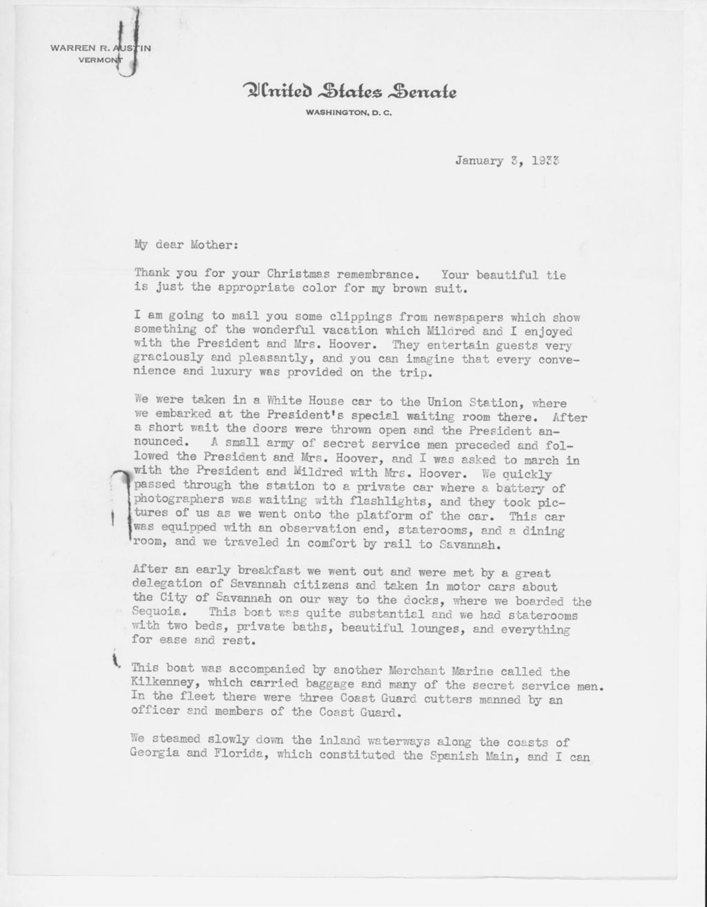 Miniature of Letter to Mrs. C.G. (Ann) Austin, January 03, 1933