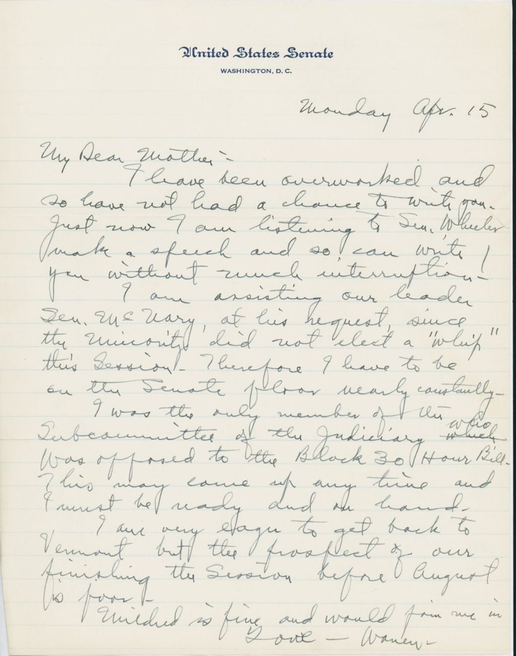 Miniature of Letter to Mrs. C.G. (Ann) Austin, April 15, 1935