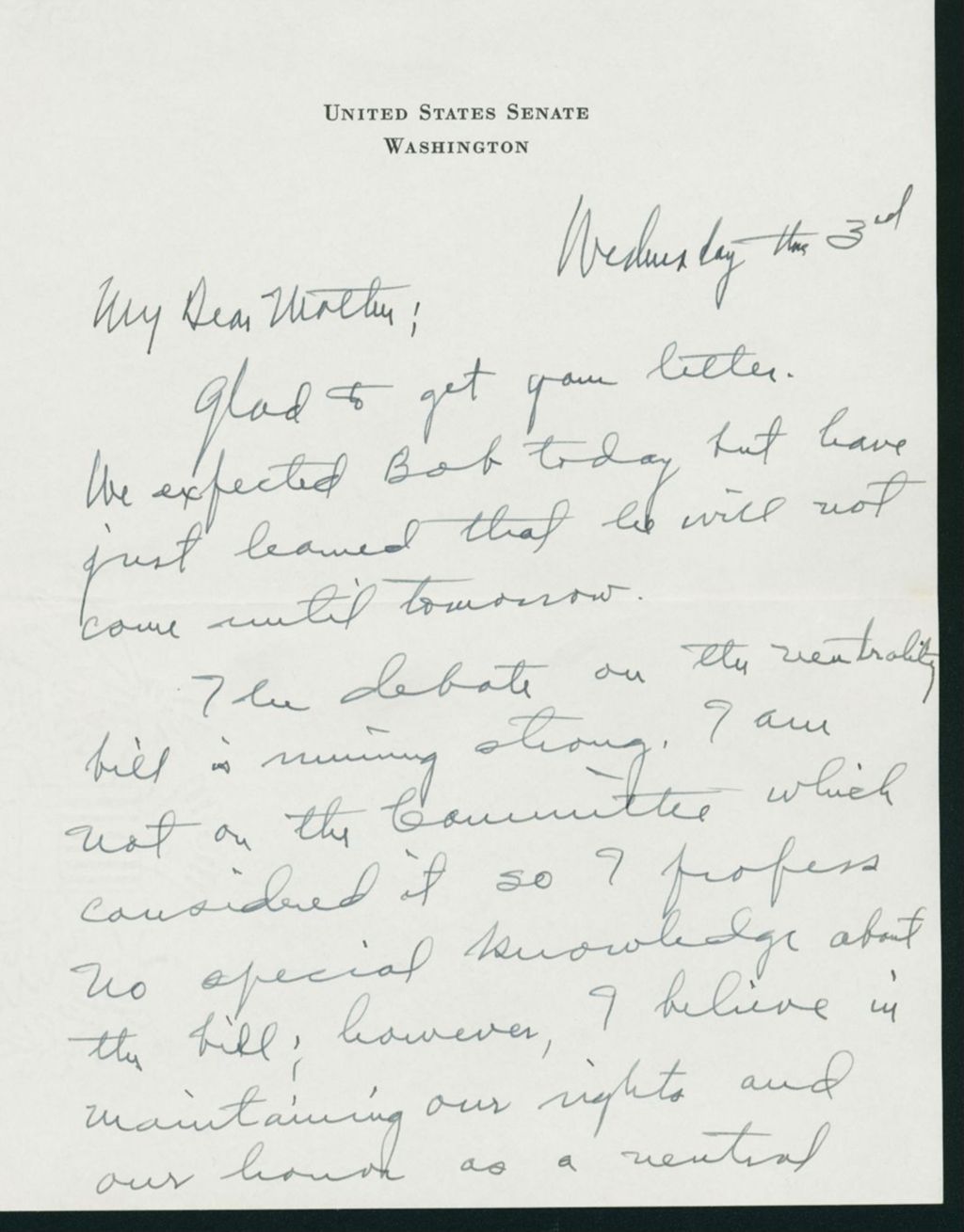 Miniature of Letter to Mrs. C.G. (Ann) Austin, March 3, 1937