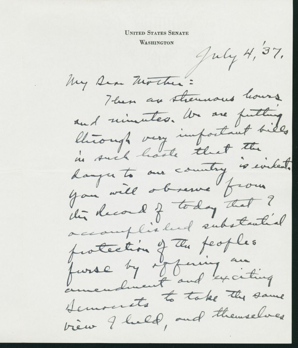 Miniature of Letter to Mrs. C.G. (Ann) Austin, July 4, 1937