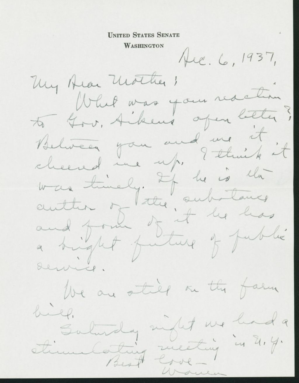 Miniature of Letter to Mrs. C.G. (Ann) Austin, December 6, 1937