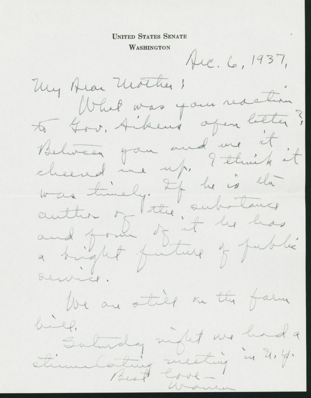 Miniature of Letter to Mrs. C.G. (Ann) Austin, December 6, 1937