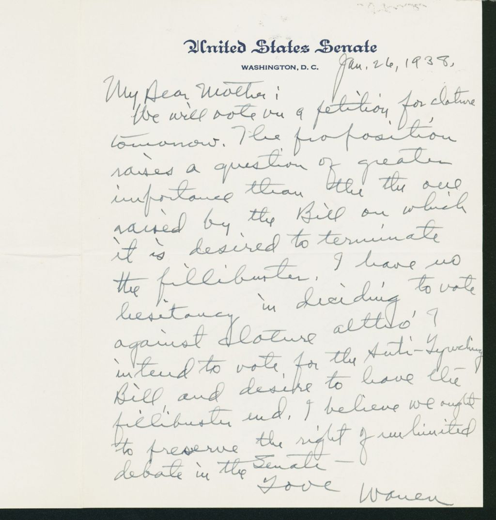 Miniature of Letter to Mrs. C.G. (Ann) Austin, January 26, 1938