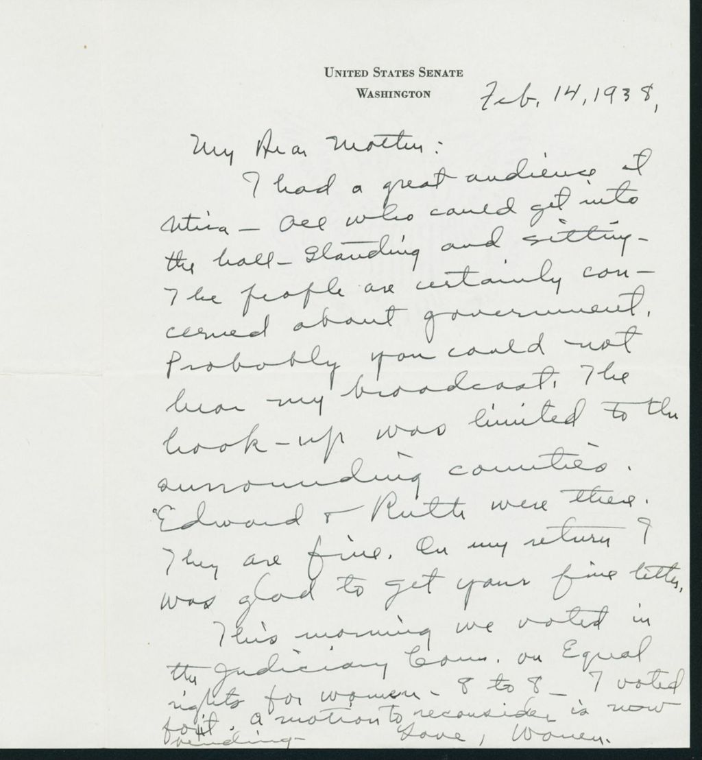 Miniature of Letter to Mrs. C.G. (Ann) Austin, February 14, 1938