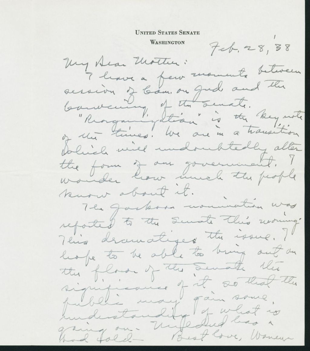 Miniature of Letter to Mrs. C.G. (Ann) Austin, February 28, 1938