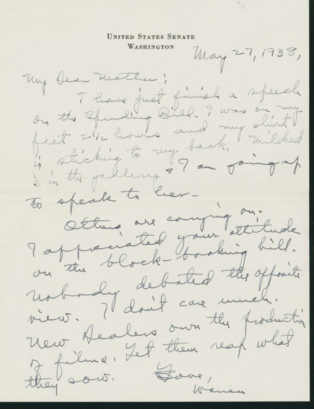 Miniature of Letter to Mrs. C.G. (Ann) Austin, May 27, 1938