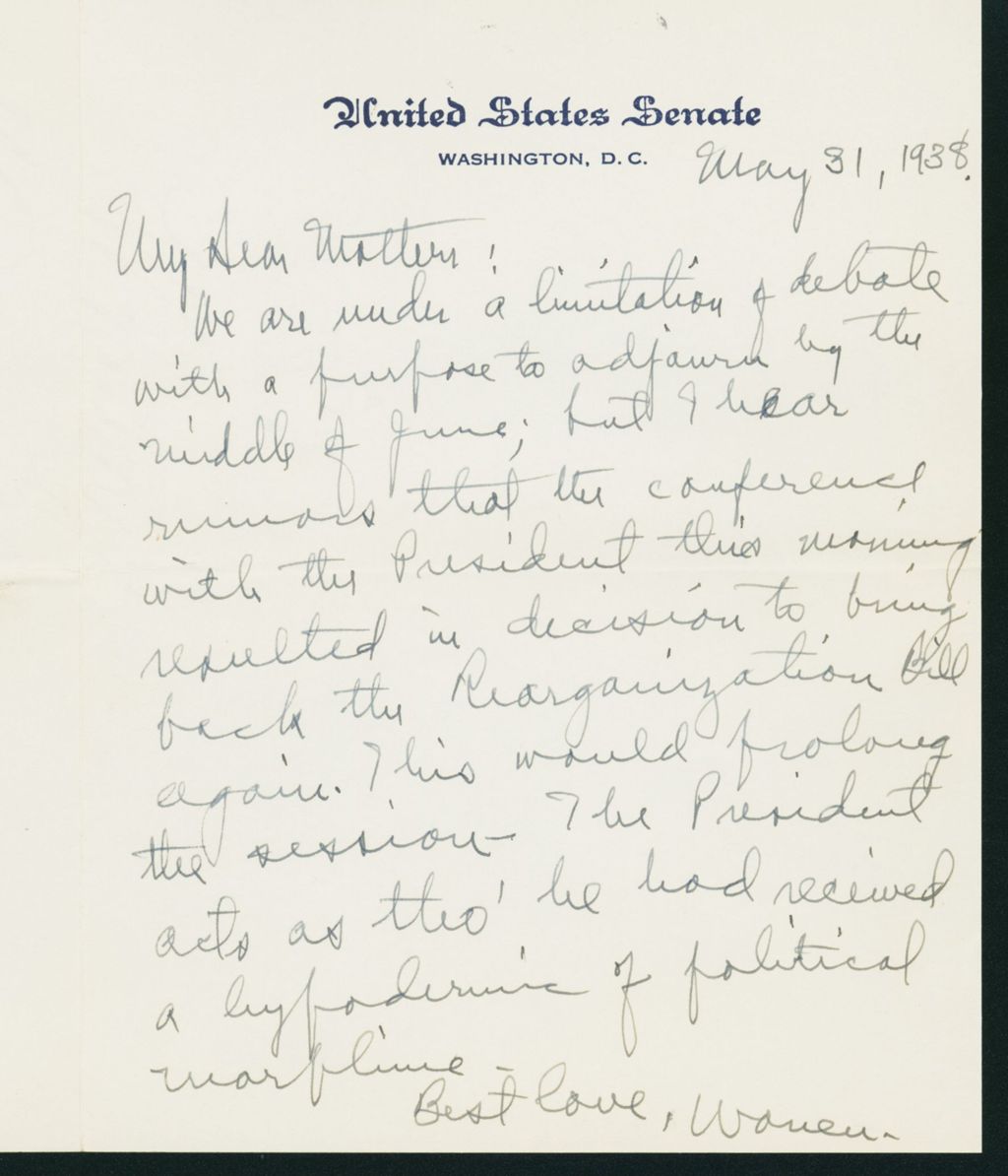 Miniature of Letter to Mrs. C.G. (Ann) Austin, May 31, 1938