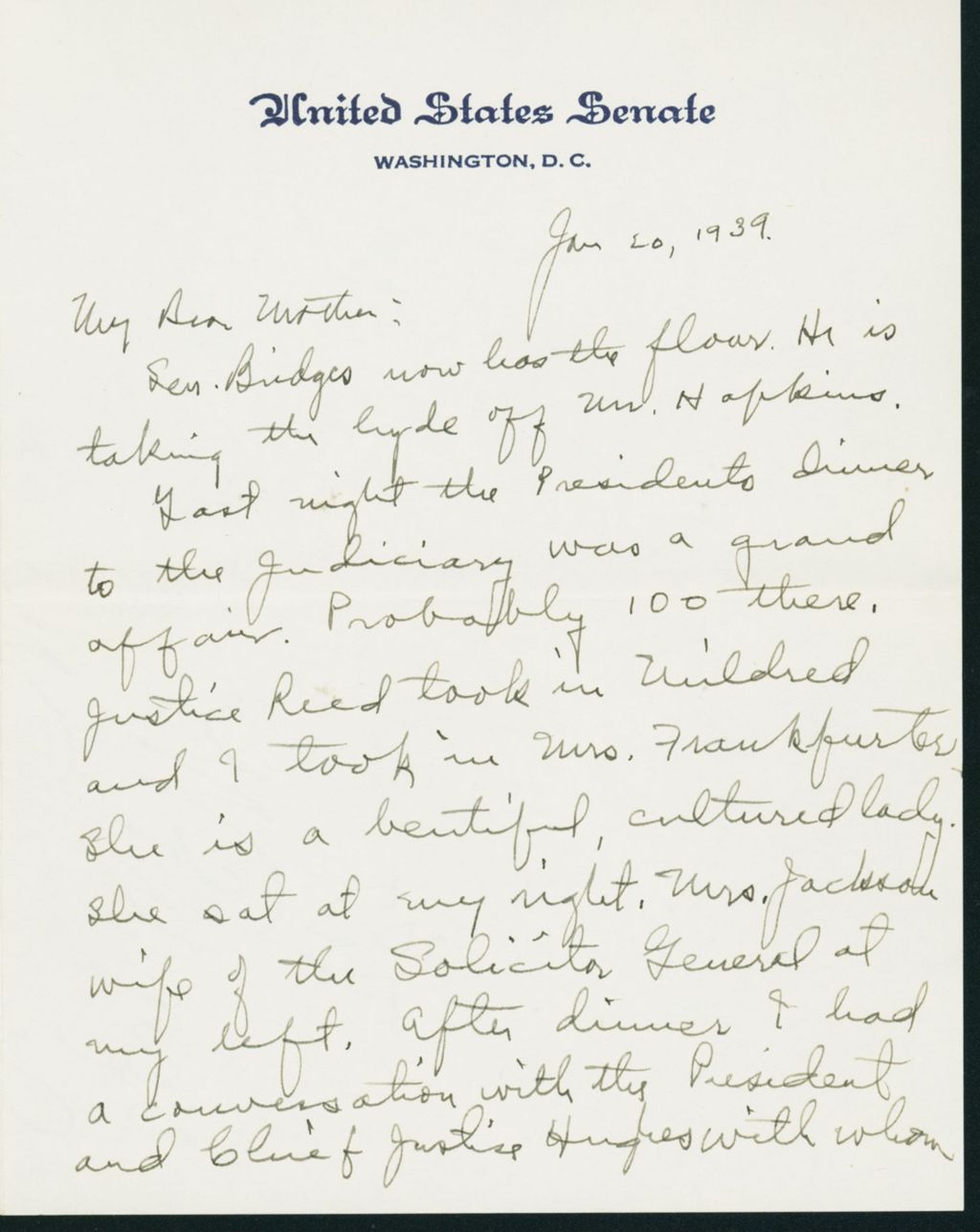 Miniature of Letter to Mrs. C.G. (Ann) Austin, January 20, 1939