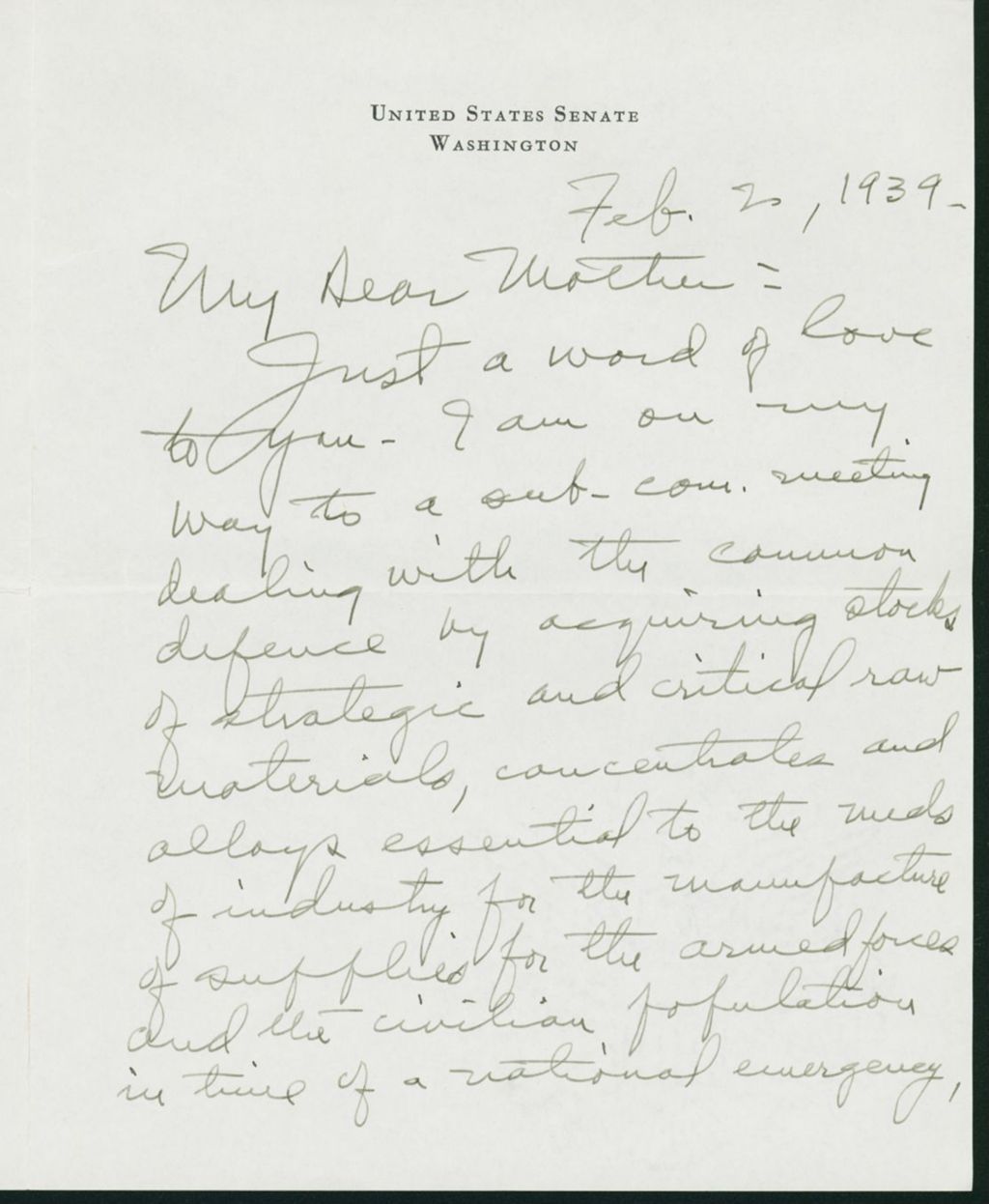 Miniature of Letter to Mrs. C.G. (Ann) Austin, February 2, 1939