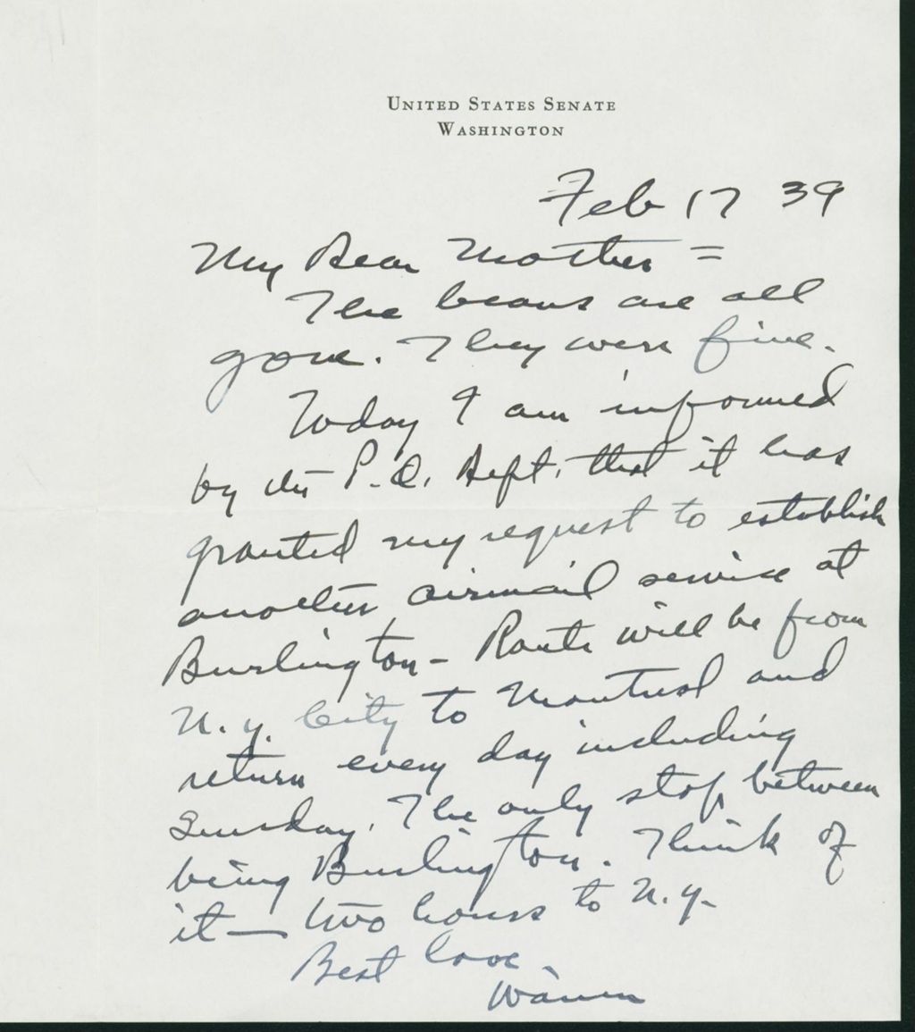 Miniature of Letter to Mrs. C.G. (Ann) Austin, February 17, 1939