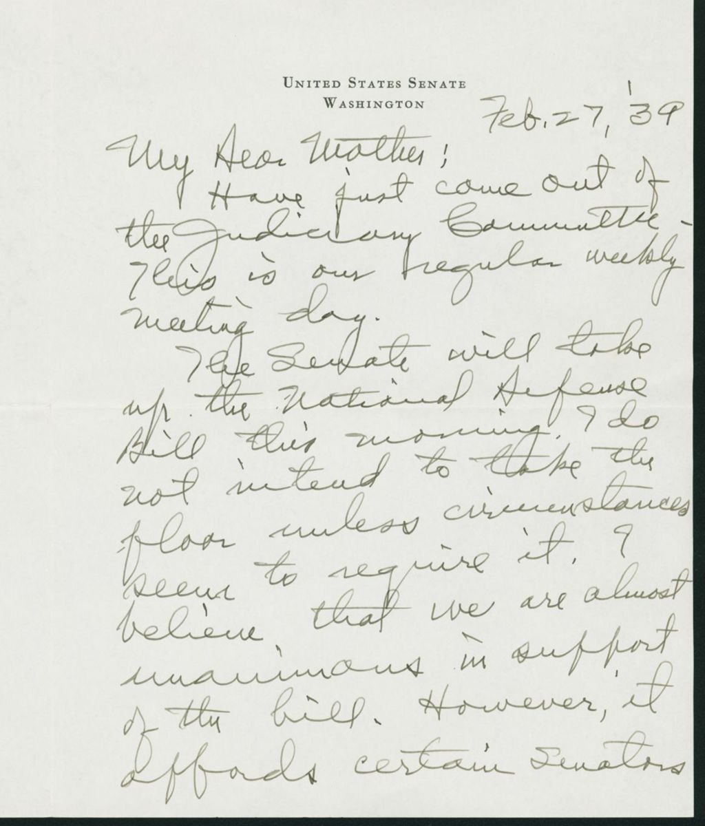 Miniature of Letter to Mrs. C.G. (Ann) Austin, February 27, 1939