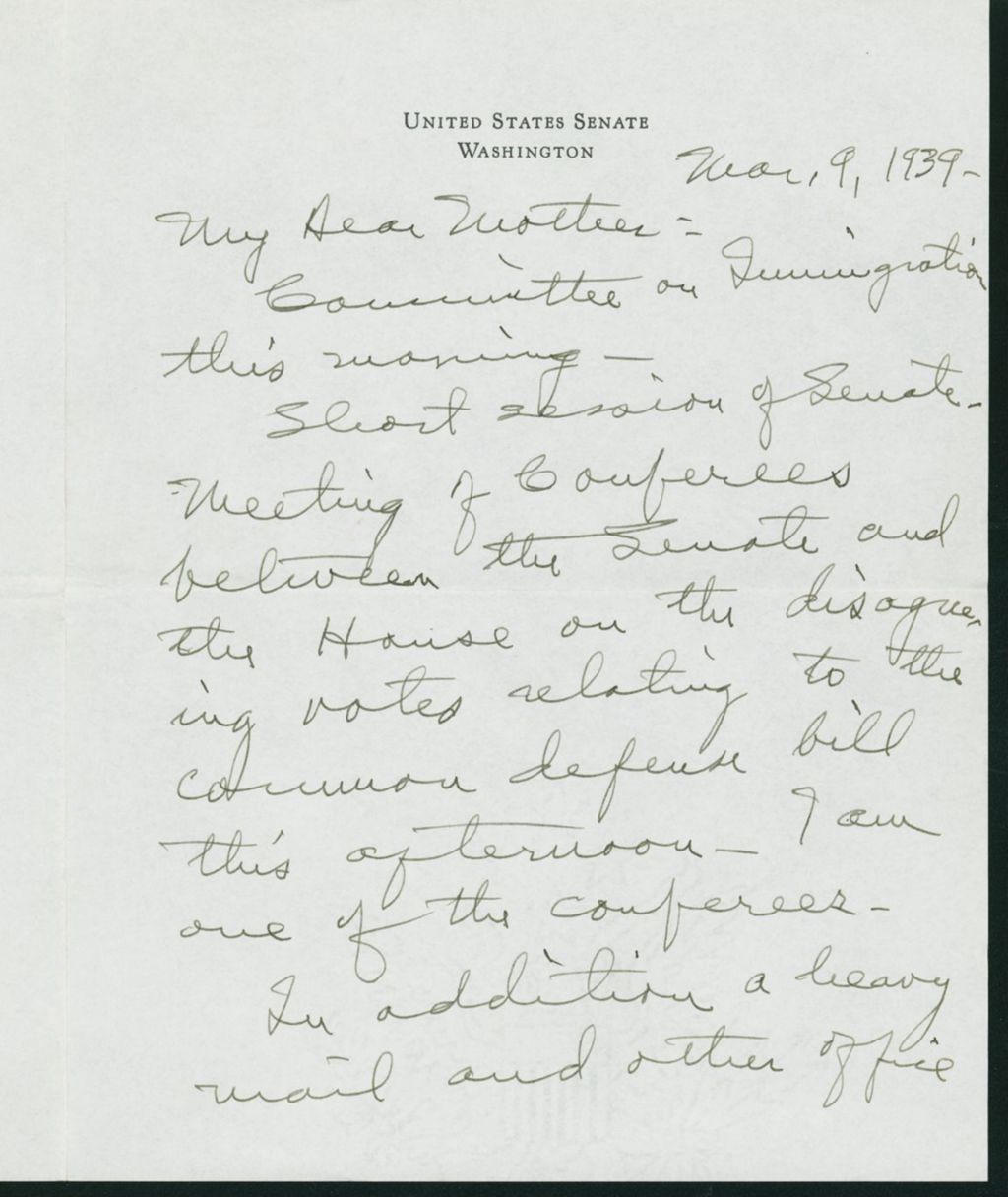 Miniature of Letter to Mrs. C.G. (Ann) Austin, March 9, 1939