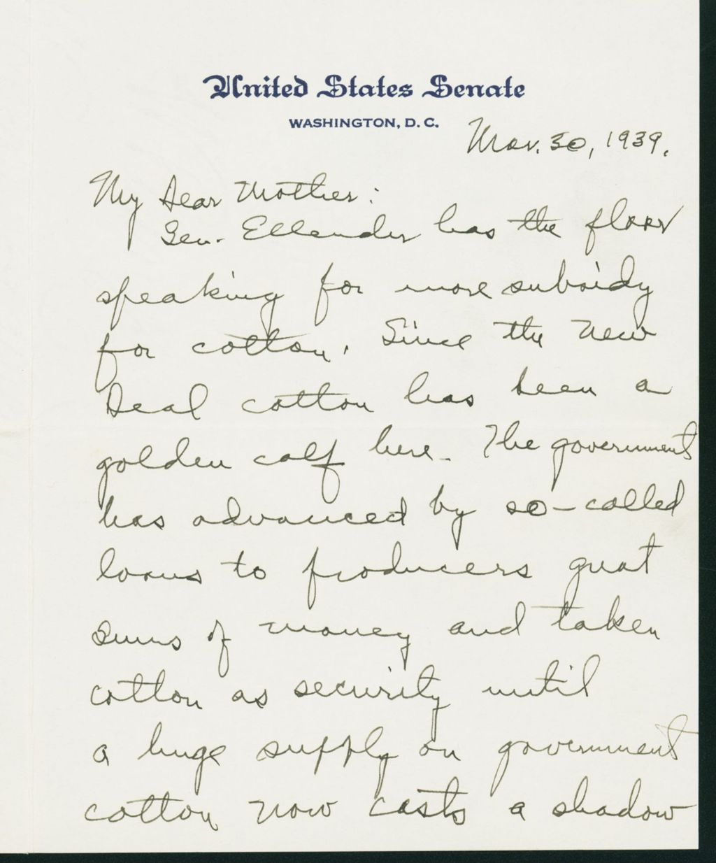 Miniature of Letter to Mrs. C.G. (Ann) Austin, March 30, 1939