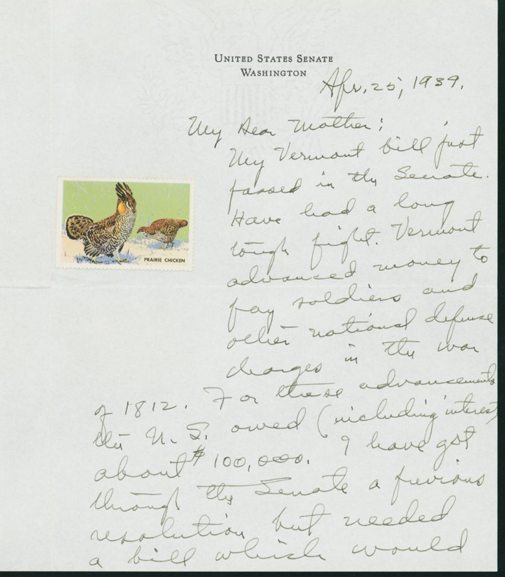 Miniature of Letter to Mrs. C.G. (Ann) Austin, April 25, 1939