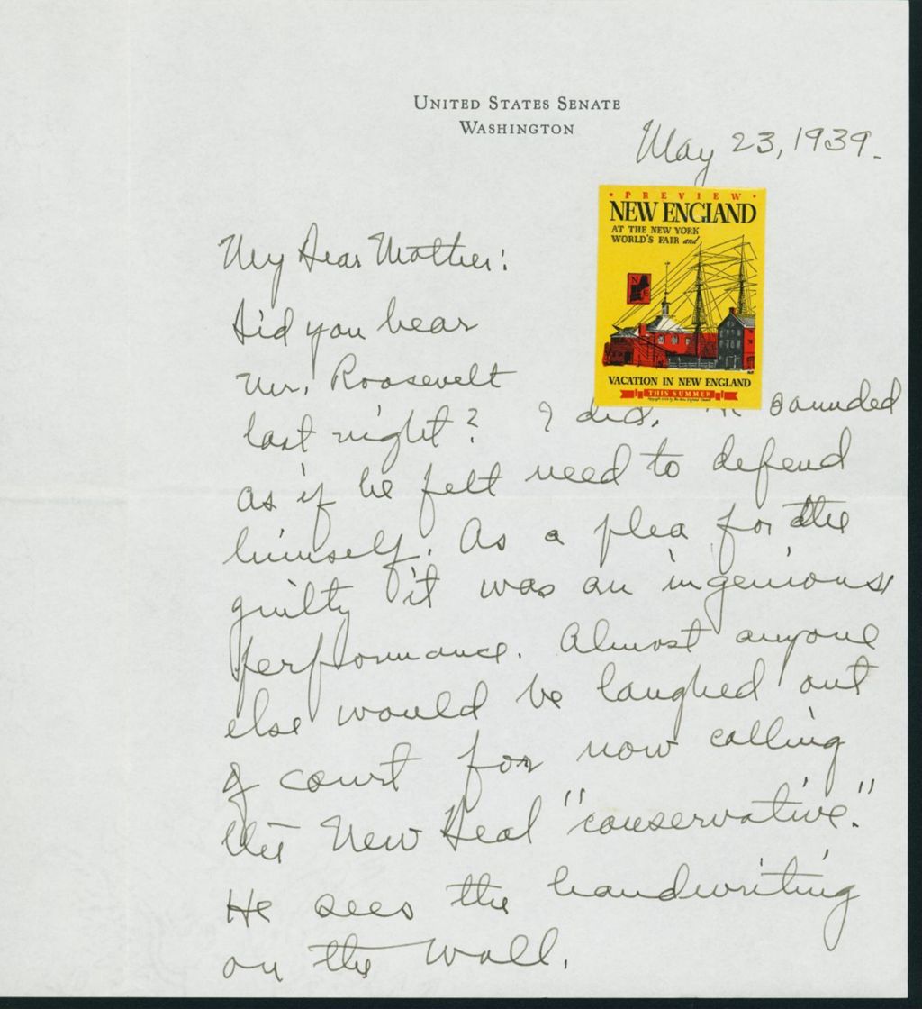 Miniature of Letter to Mrs. C.G. (Ann) Austin, May 23, 1939