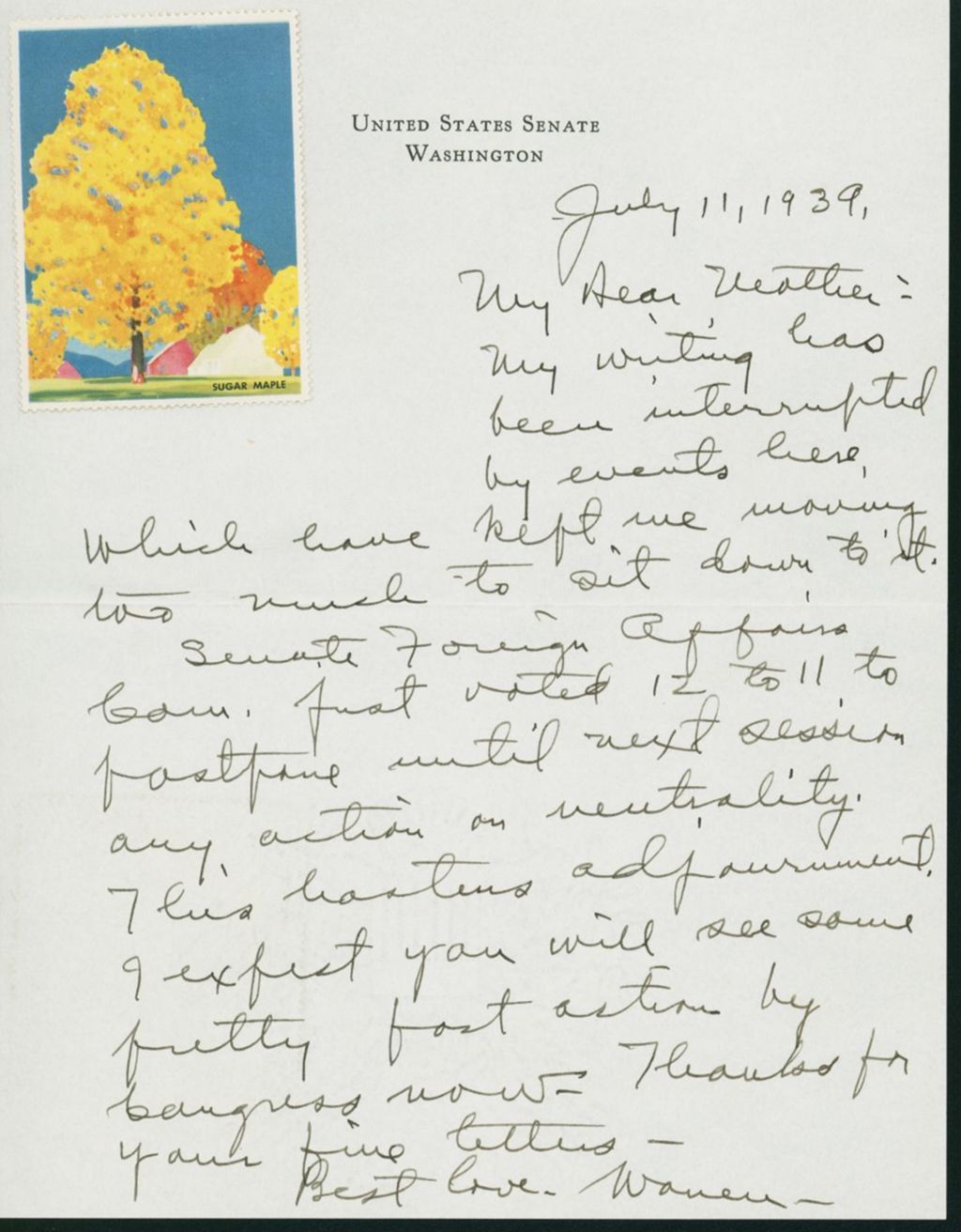 Miniature of Letter to Mrs. C.G. (Ann) Austin, July 11, 1939