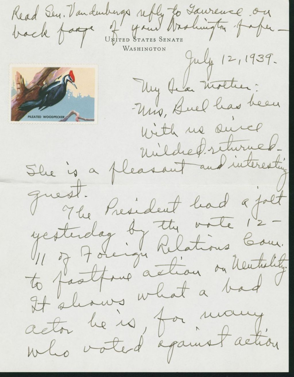 Miniature of Letter to Mrs. C.G. (Ann) Austin, July 12, 1939