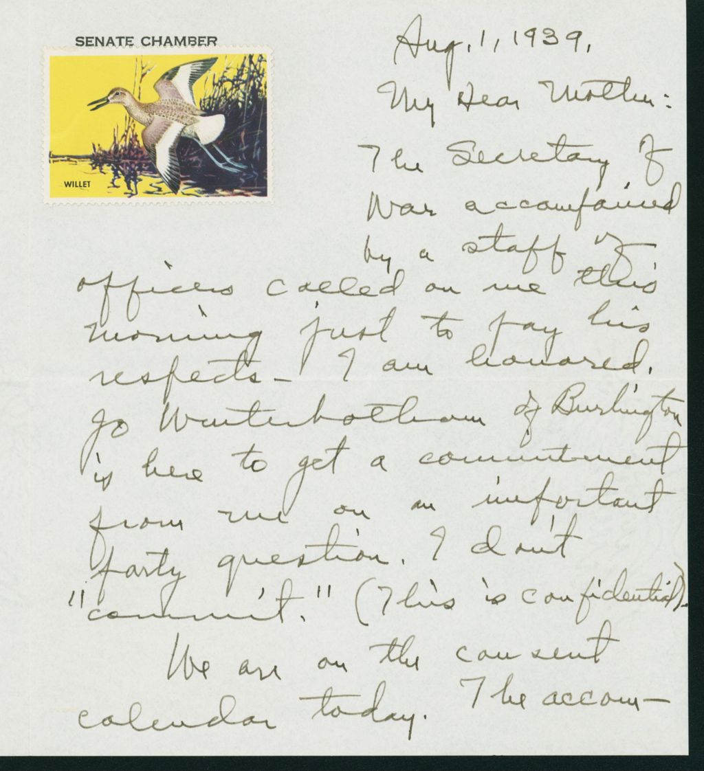 Miniature of Letter to Mrs. C.G. (Ann) Austin, August 1, 1939