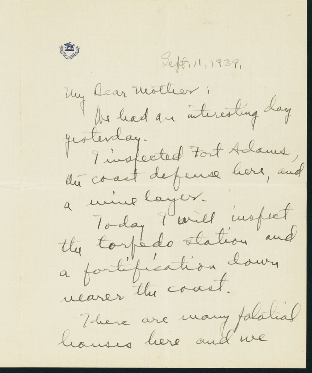 Miniature of Letter to Mrs. C.G. (Ann) Austin, September 11, 1939