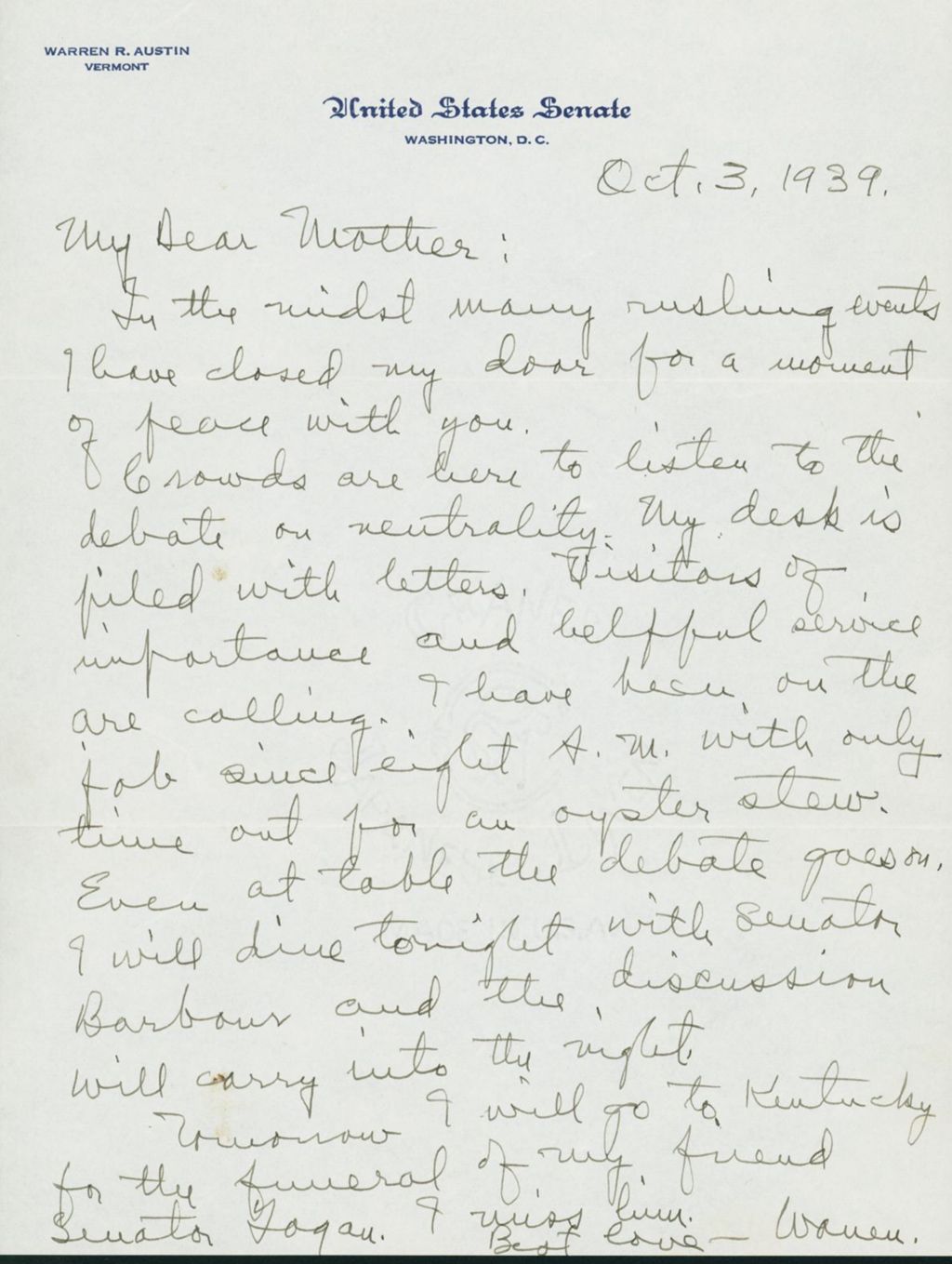 Miniature of Letter to Mrs. C.G. (Ann) Austin, October 03, 1939