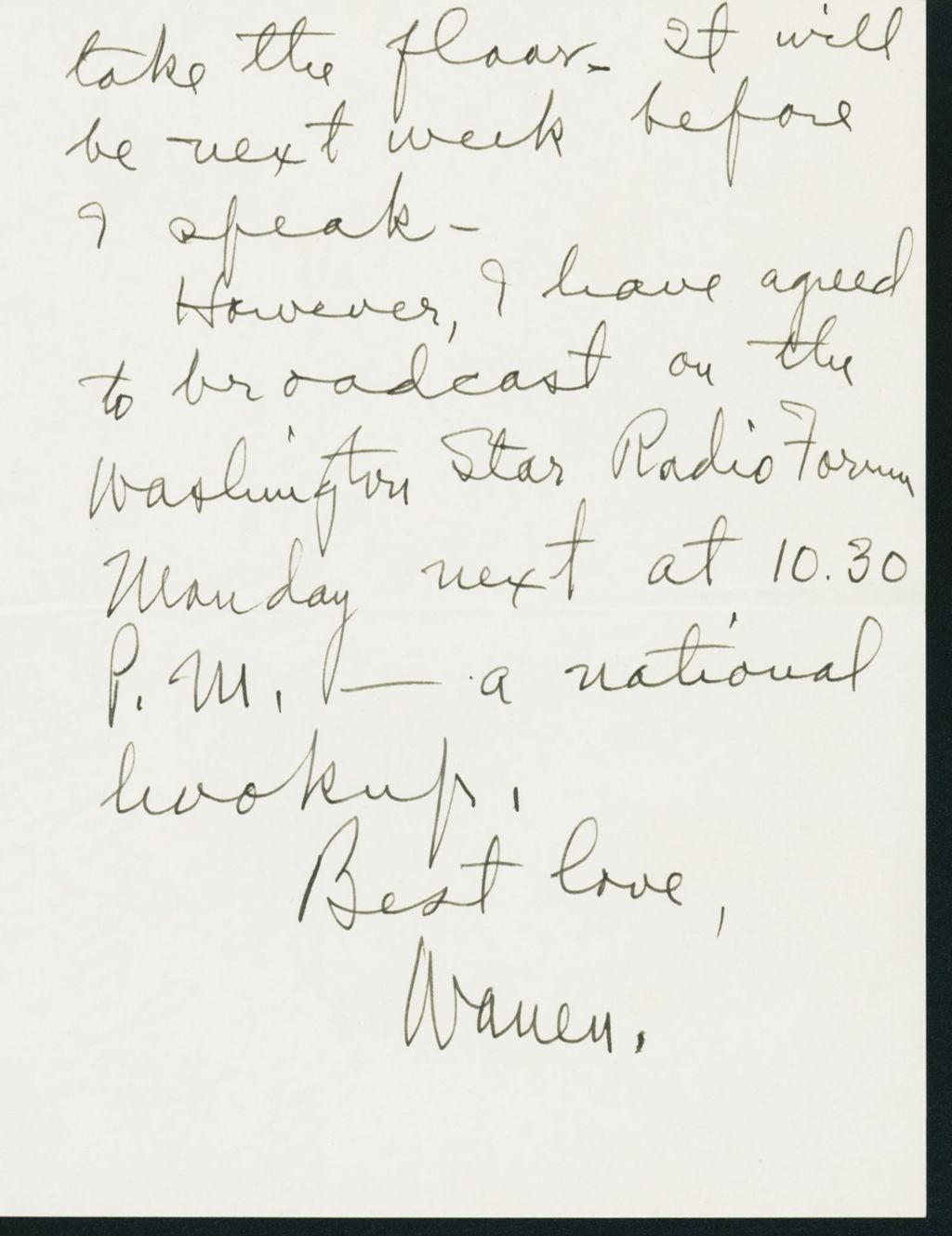 Miniature of Letter to Mrs. C.G. (Ann) Austin, October 11, 1939