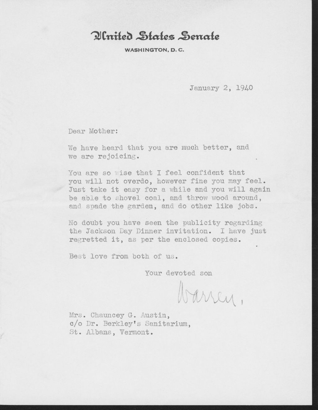 Miniature of Letter to Mrs. C.G. (Ann) Austin, January 2, 1940