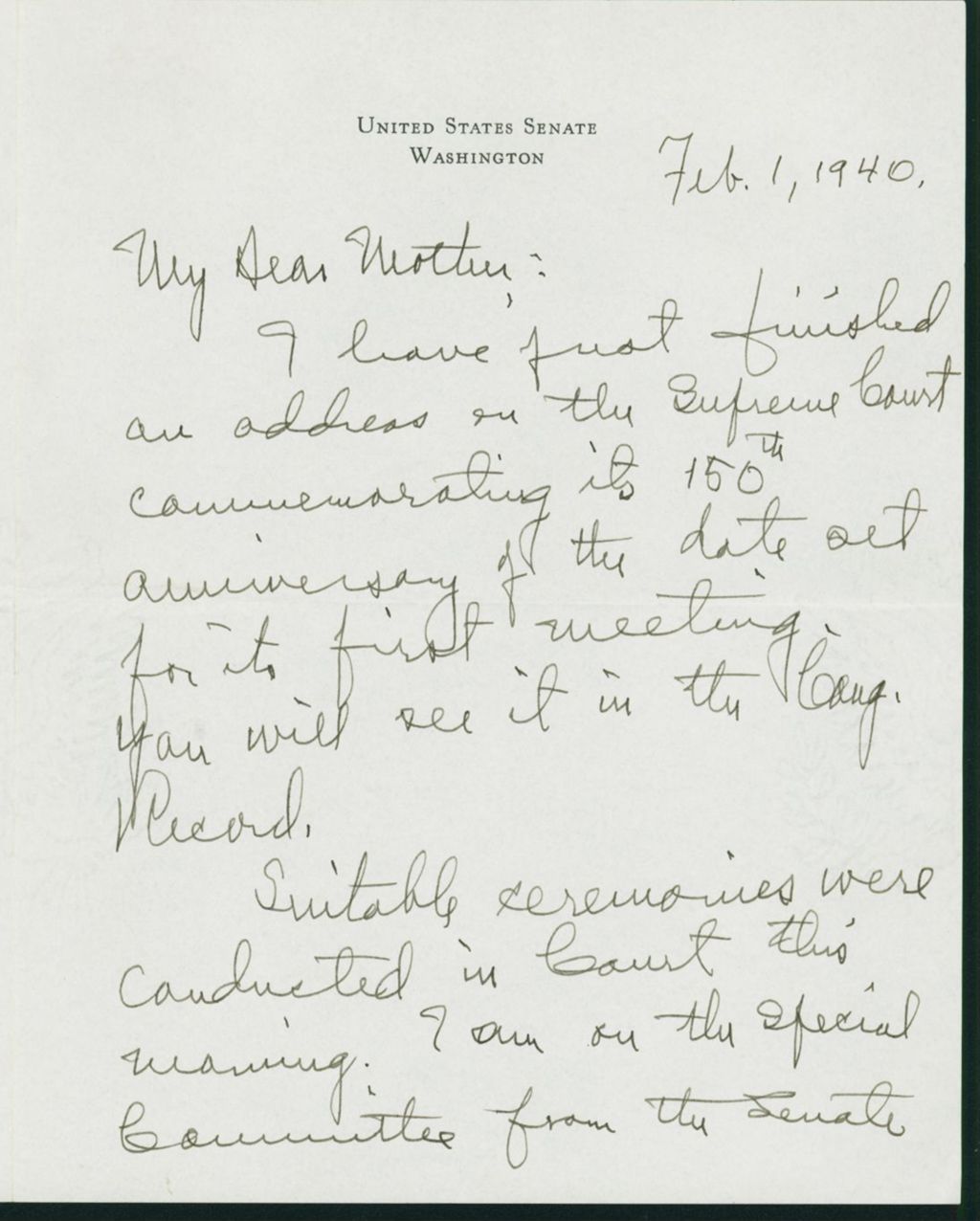 Miniature of Letter to Mrs. C.G. (Ann) Austin, February 1, 1940