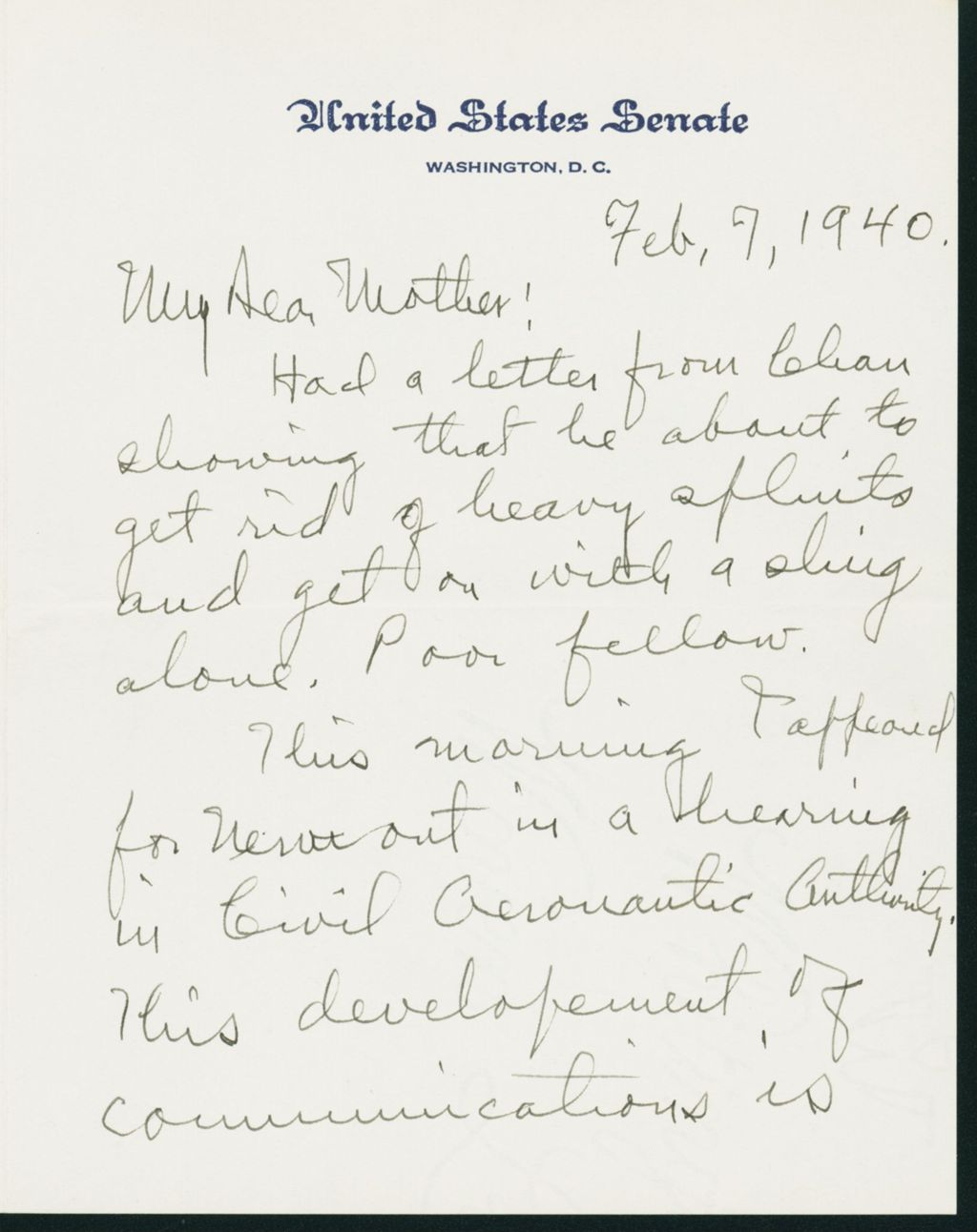 Miniature of Letter to Mrs. C.G. (Ann) Austin, February 7, 1940