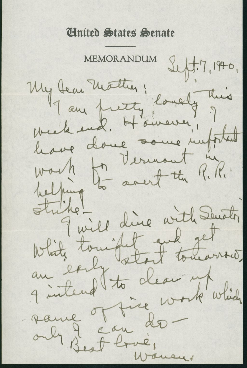 Miniature of Letter to Mrs. C.G. (Ann) Austin, September 7, 1940