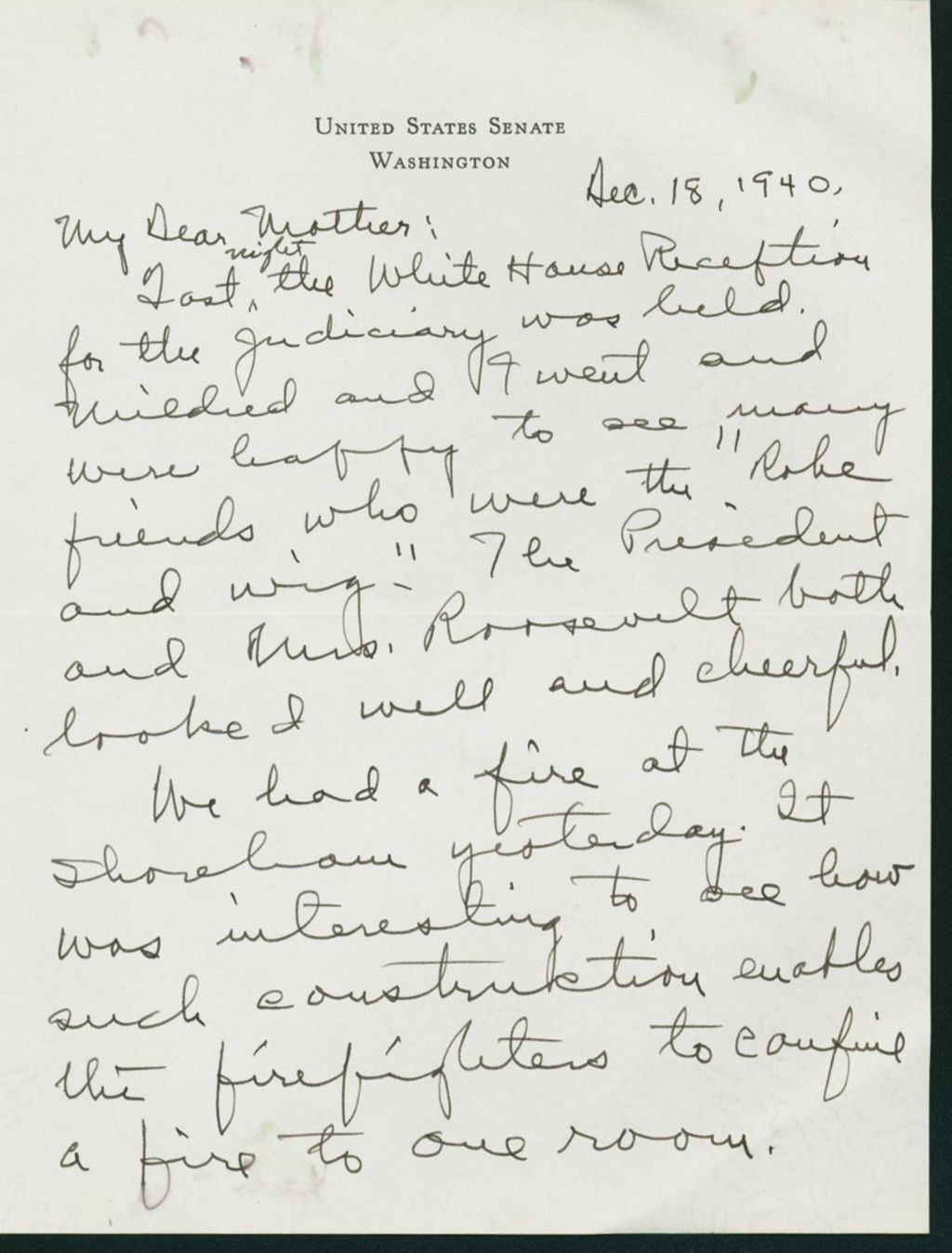 Miniature of Warren R. Austin letter to Mrs. C.G. (Ann) Austin, December 18, 1940