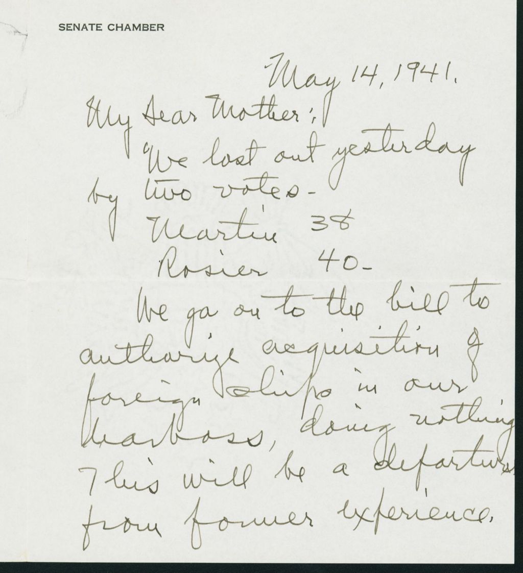 Miniature of Warren R. Austin letter to Mrs. C.G. (Ann) Austin, May 14, 1941