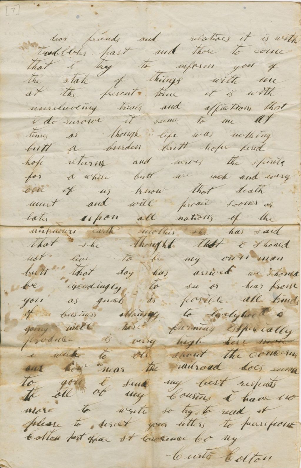 Miniature of Carlos Colton to Andrew and Ruth Fletcher\, 1853 March 2 and Zebina and Lois Colton to Andrew and Ruth Fletcher\, undated and Curtis Colton to Andrew and Ruth Fletcher\, undated