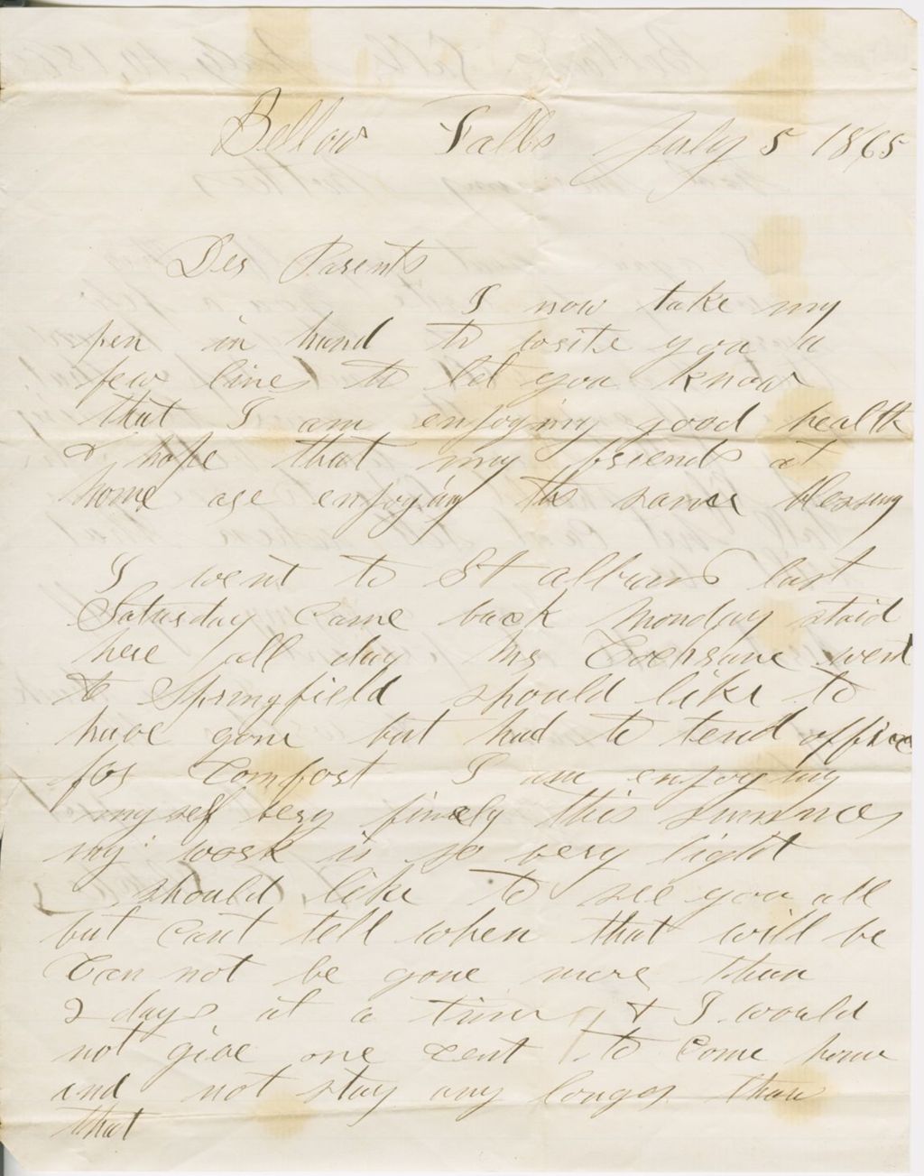 Miniature of Andrew Craig Fletcher to Andrew and Ruth Fletcher\, 1865 July 5 and July 10