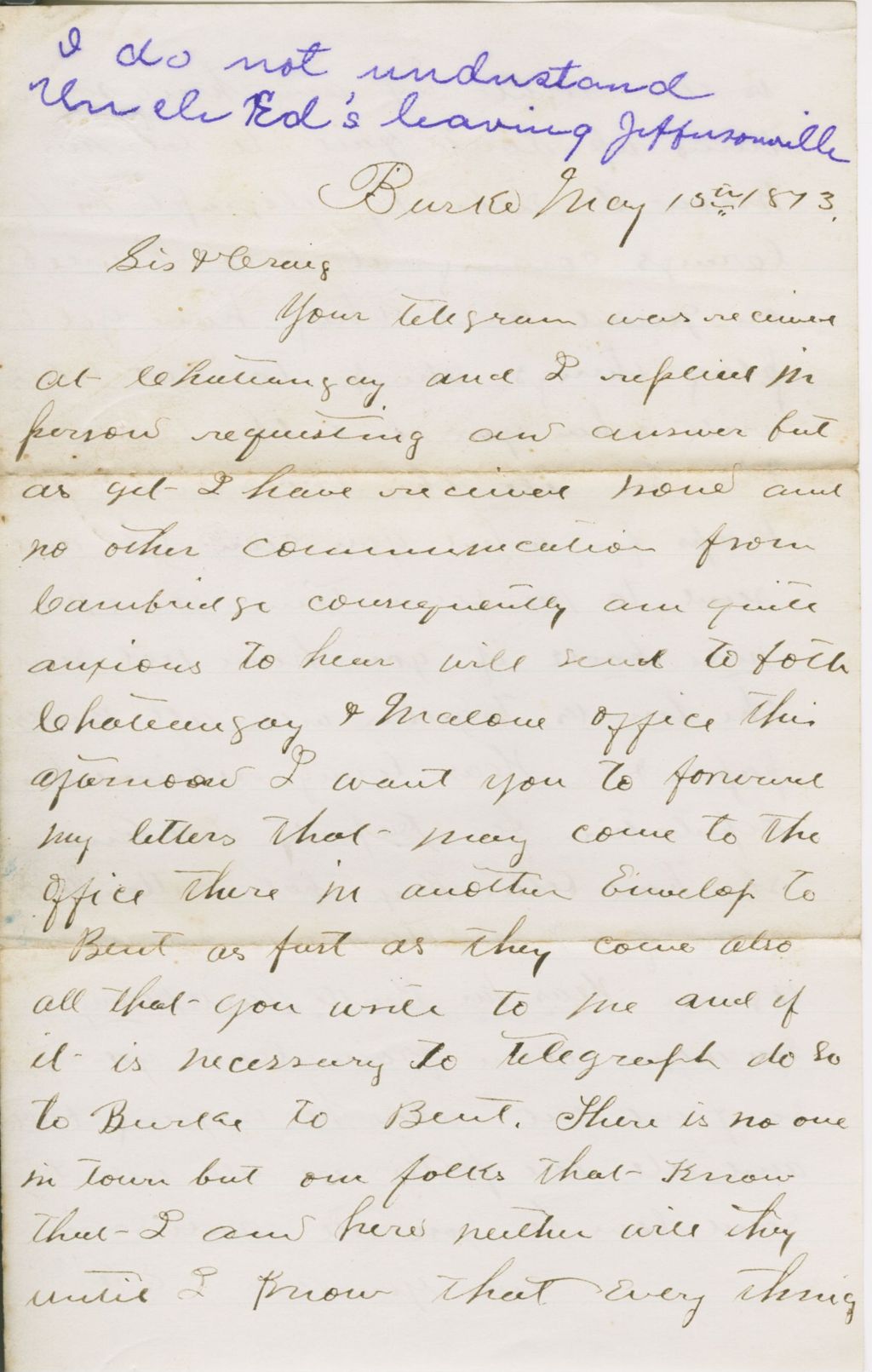 Miniature of Edward C. Smith to Henrietta and Andrew Craig Fletcher\, 1873 May 15