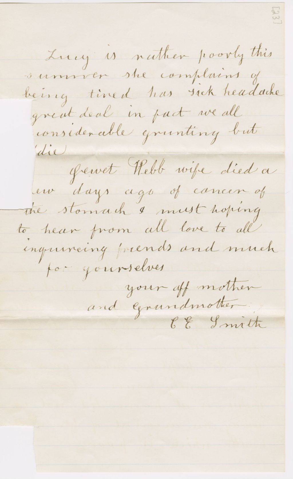 Miniature of Catherine Smith to Henrietta Fletcher and Family\, 1884 July 10