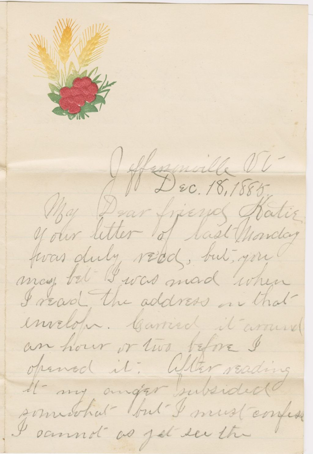 Miniature of Willis Hubbard to Katherine Fletcher\, 1885 December 18