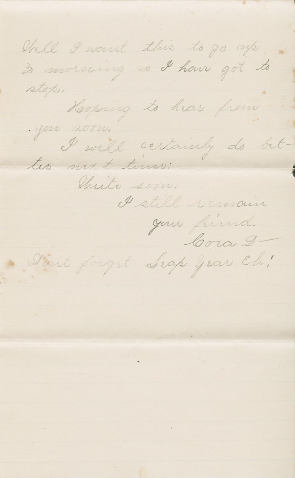 Miniature of Cora D[avis?] to Katherine Fletcher\, [circa 1886 December 2]