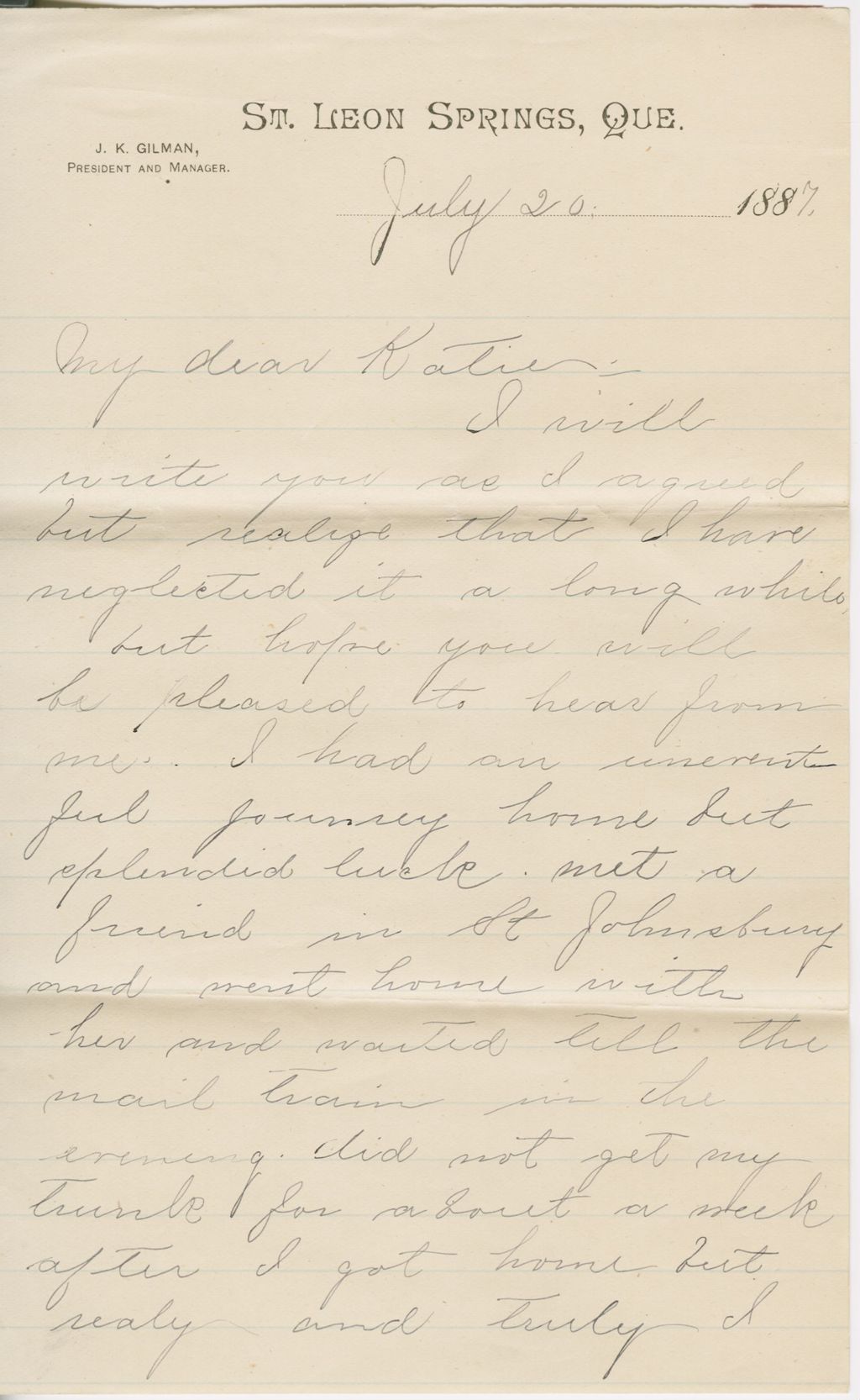 Miniature of Julie Carbee to Katherine Fletcher\, 1887 July 20