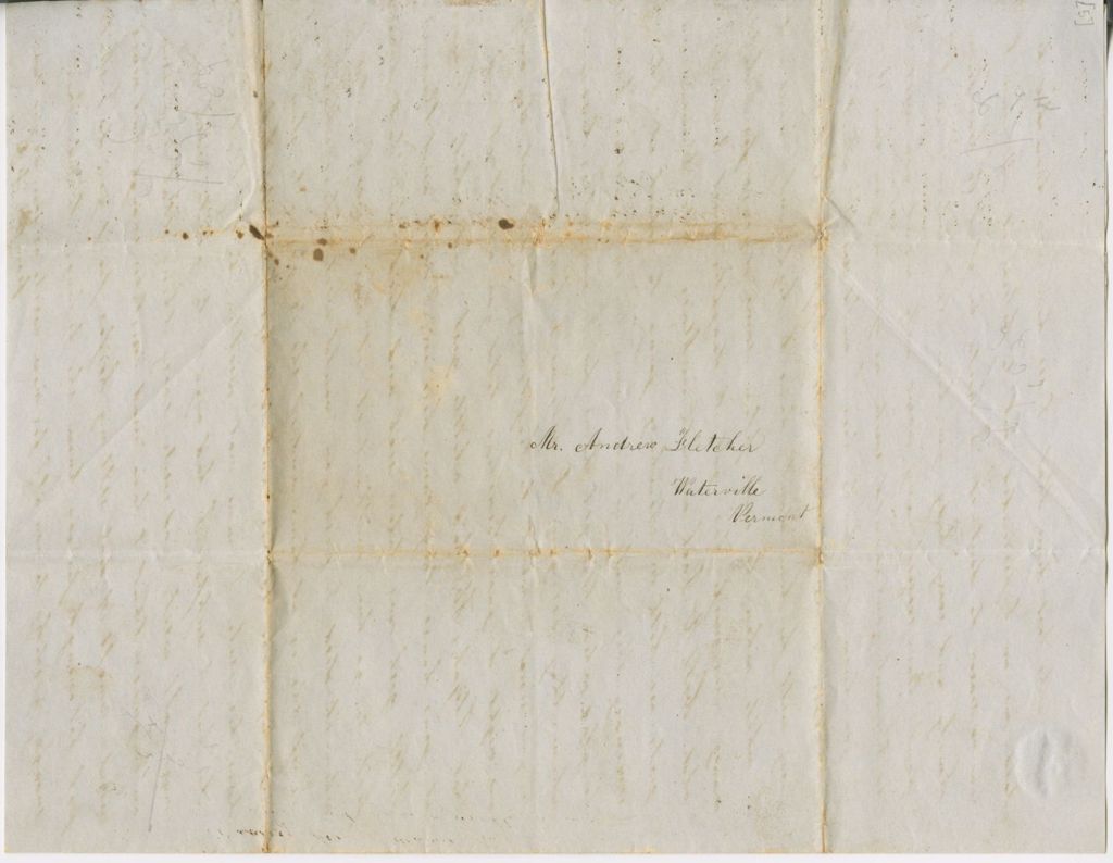 Miniature of Mary Pratt to Andrew and Ruth Fletcher\, 1849 April 8